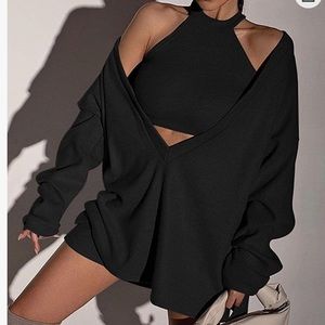 Womens 2 piece knitted halter neck tank and oversized sweater